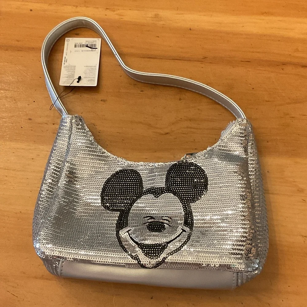 Forever 21 Silver Sequin Mickey Shoulder Bag with Black Accent